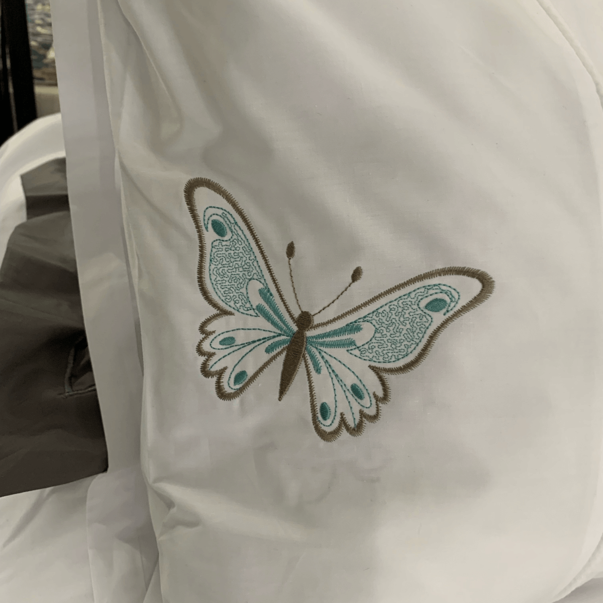Duvet Cover • Embroidered • Butterflies • 200T • 100% Cotton Percale • White - Image 2