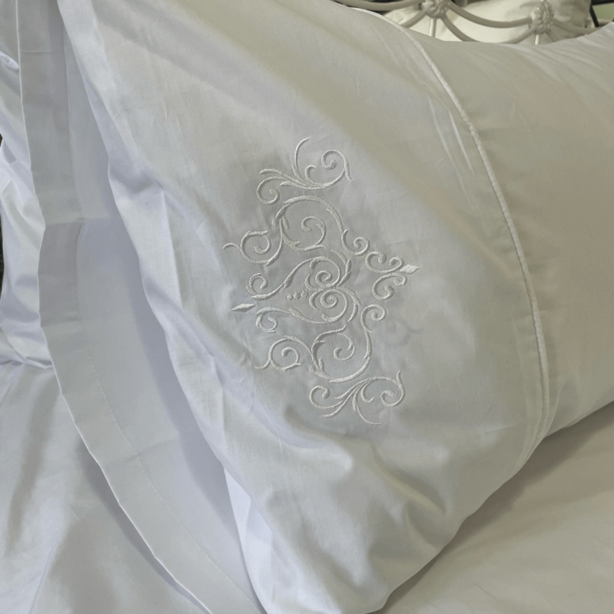 Duvet Cover • Embroidered • Ornate • 200T • 100% Cotton Percale • White - Image 2