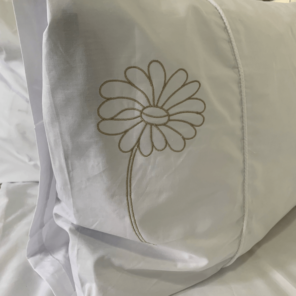 Duvet Cover • Embroidered • Modern Daisy • 200T • 100% Cotton Percale • White - Image 4