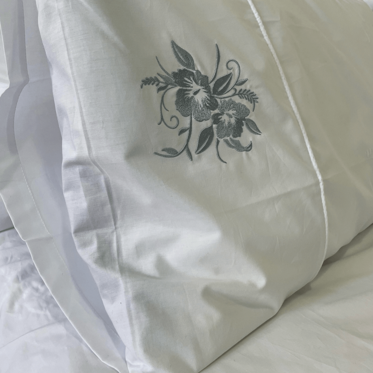 Duvet Cover • Embroidered • Flower • 200T • 100% Cotton Percale • White - Image 16