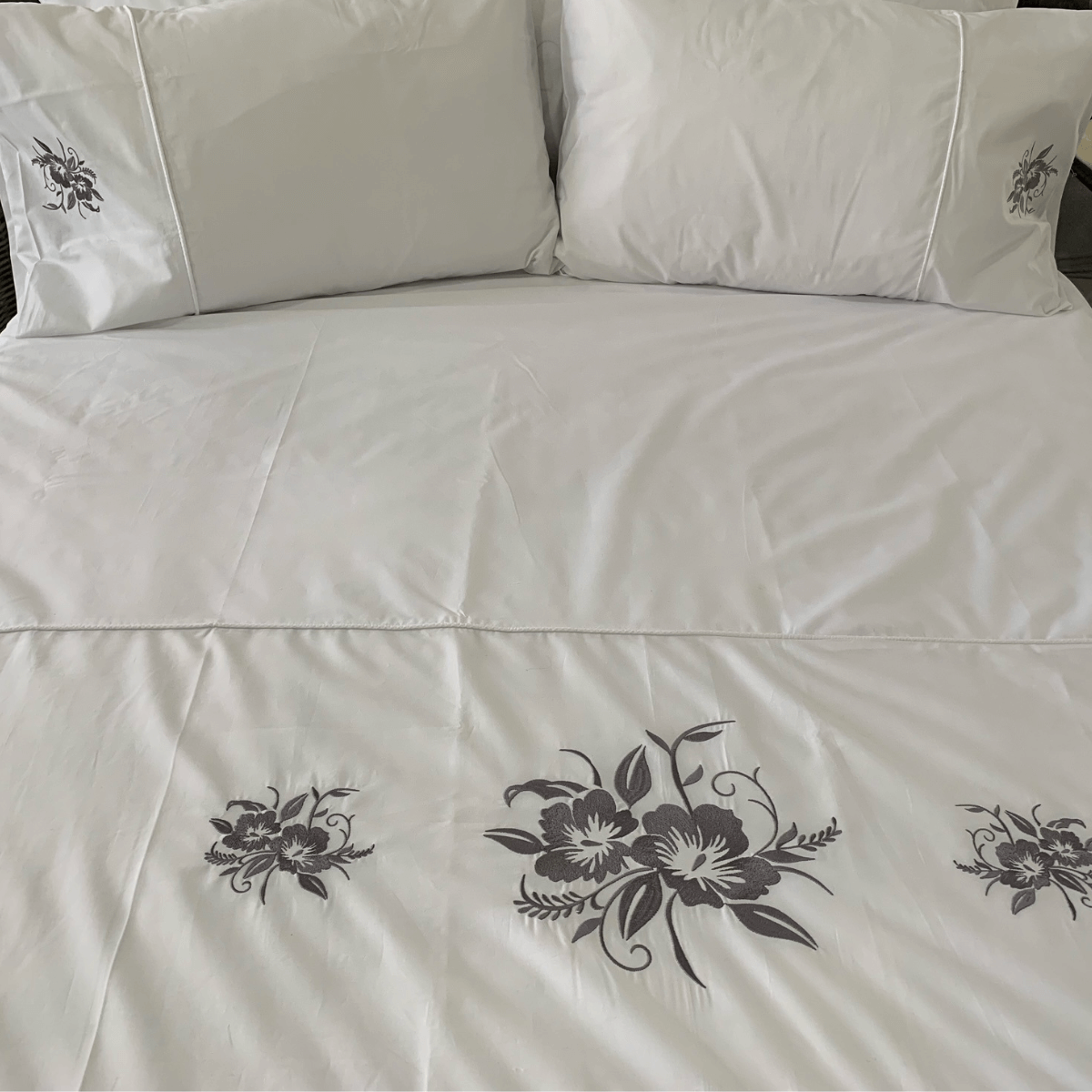 Duvet Cover • Embroidered • Flower • 200T • 100% Cotton Percale • White - Image 6