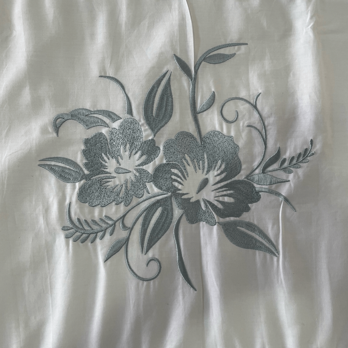 Duvet Cover • Embroidered • Flower • 200T • 100% Cotton Percale • White - Image 3