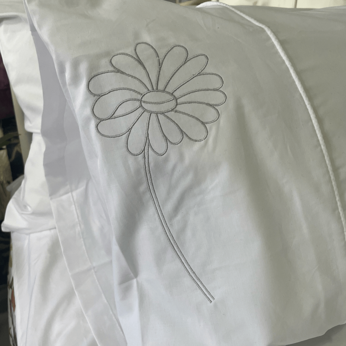 Duvet Cover • Embroidered • Modern Daisy • 200T • 100% Cotton Percale • White - Image 11
