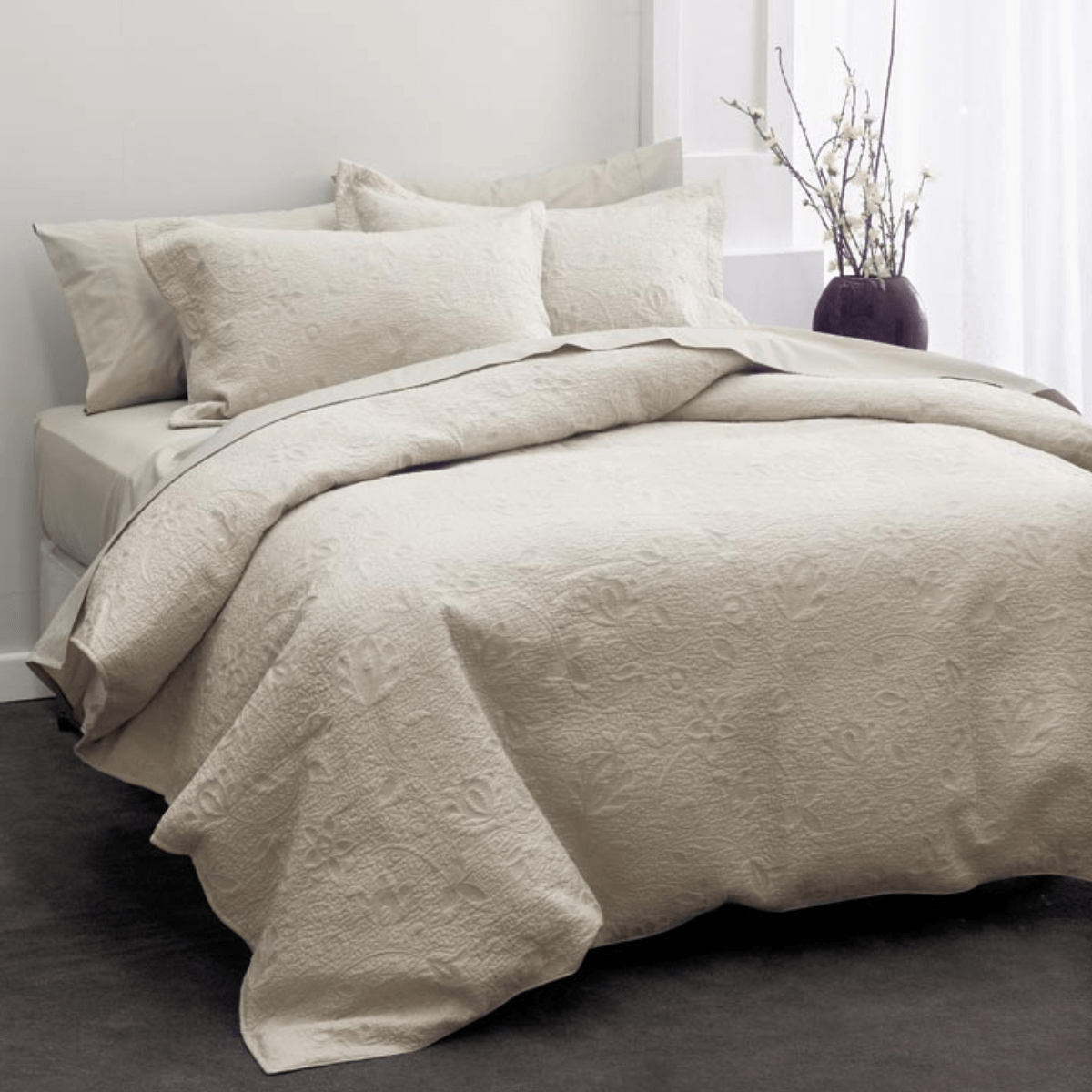 Quilted Coverlet • Embroidered • Chantal • 100% Cotton - Image 3