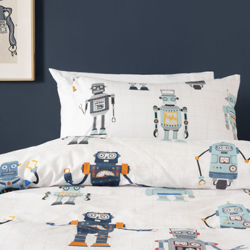 Kids Duvet Cover • Printed • Retro Robot • 100% Cotton - Image 2